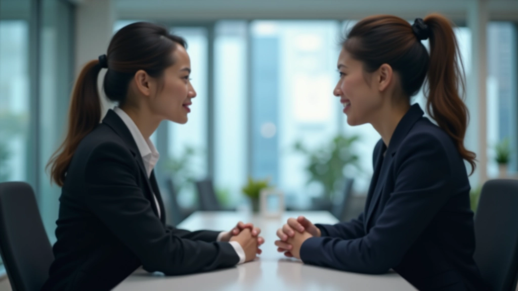 Two professionals in respectful conversation, demonstrating assertive but respectful communication in workplace setting