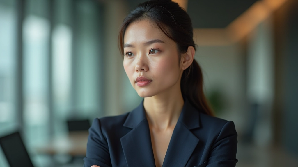 Professional woman in business setting engaged in attentive conversation, demonstrating active listening